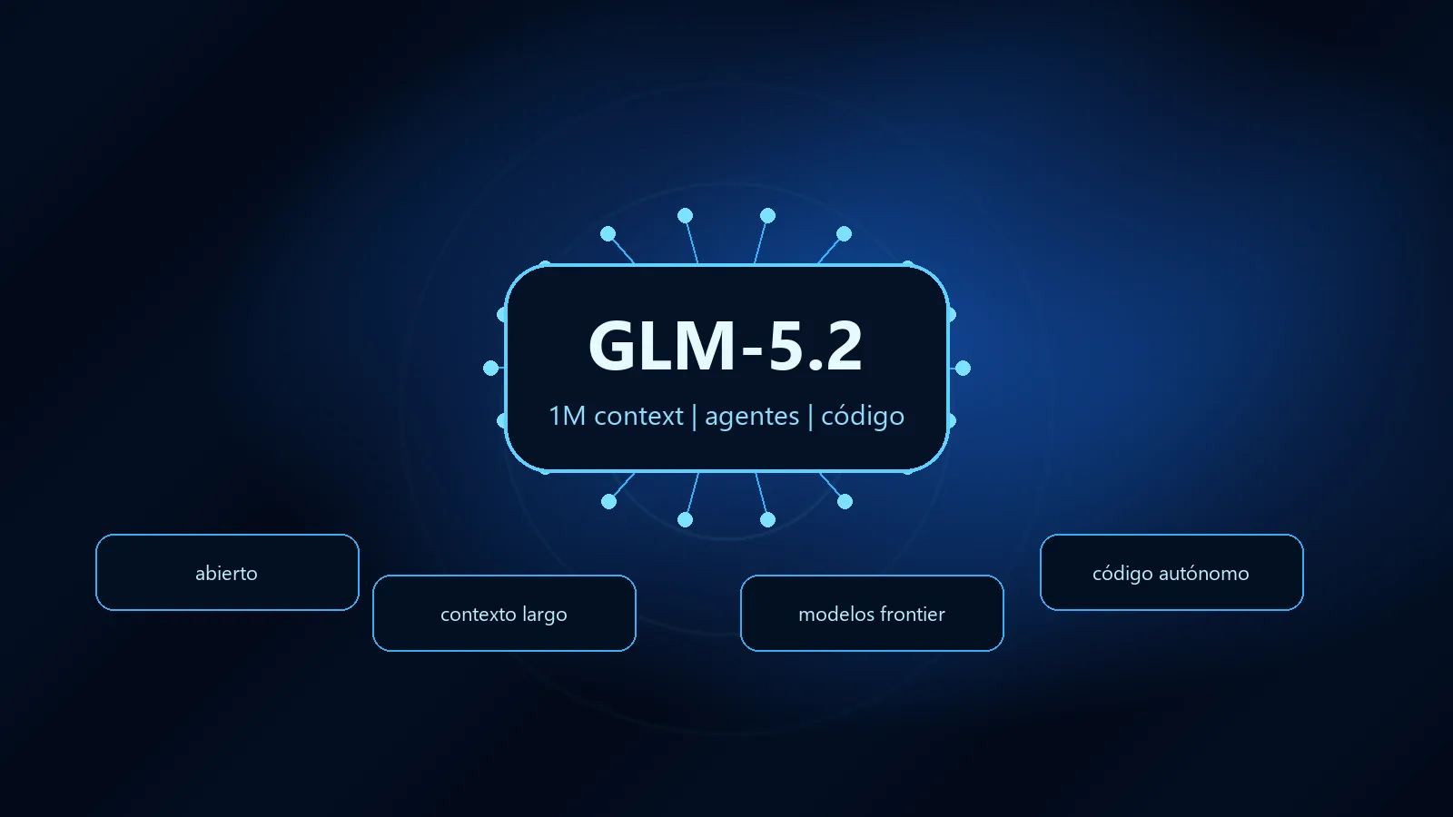 Ilustración editorial sobre GLM-5.2, contexto largo, agentes y código.