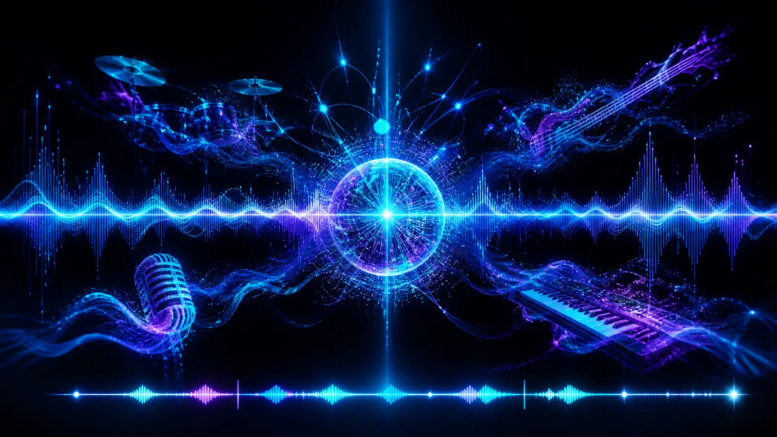 Motor de inteligencia artificial generando una canción completa con voz e instrumentos