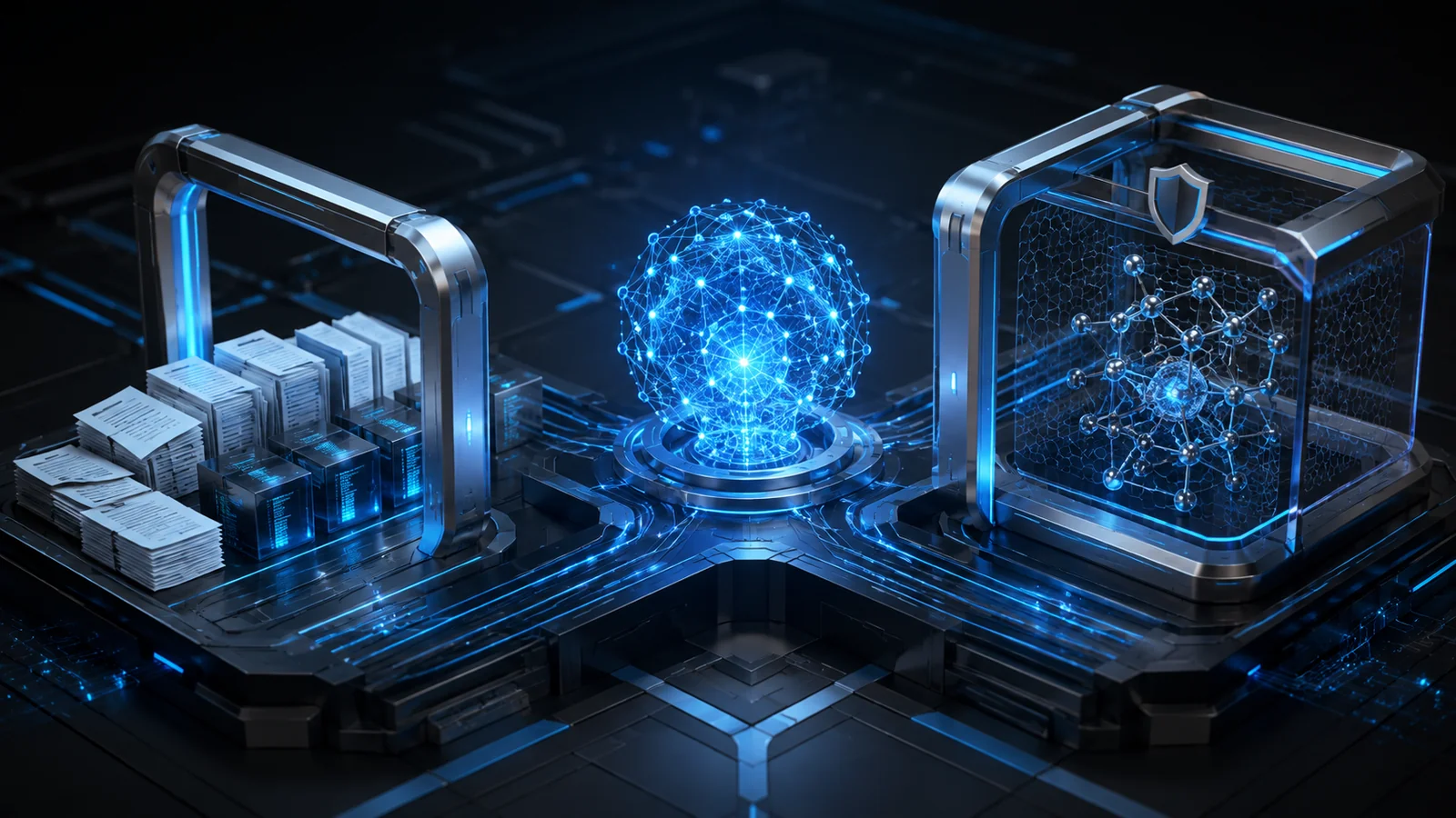 Ilustración conceptual de una misma inteligencia artificial con dos vías de acceso