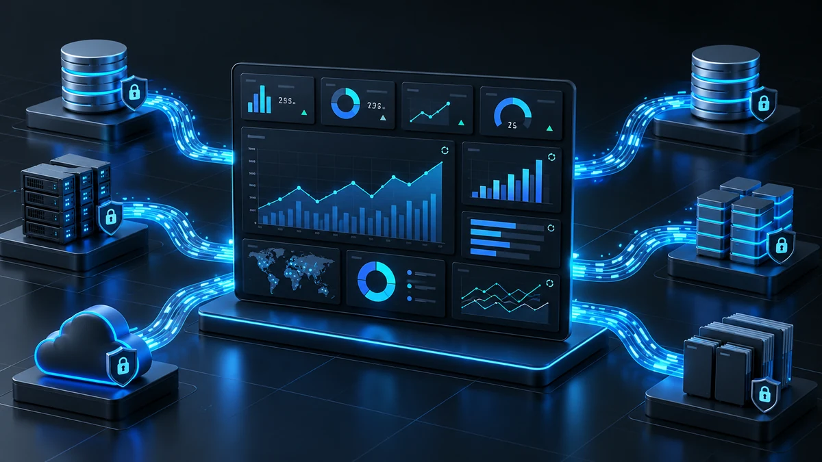 Fuentes de datos seguras conectadas a un panel de gráficos que se actualiza en tiempo real