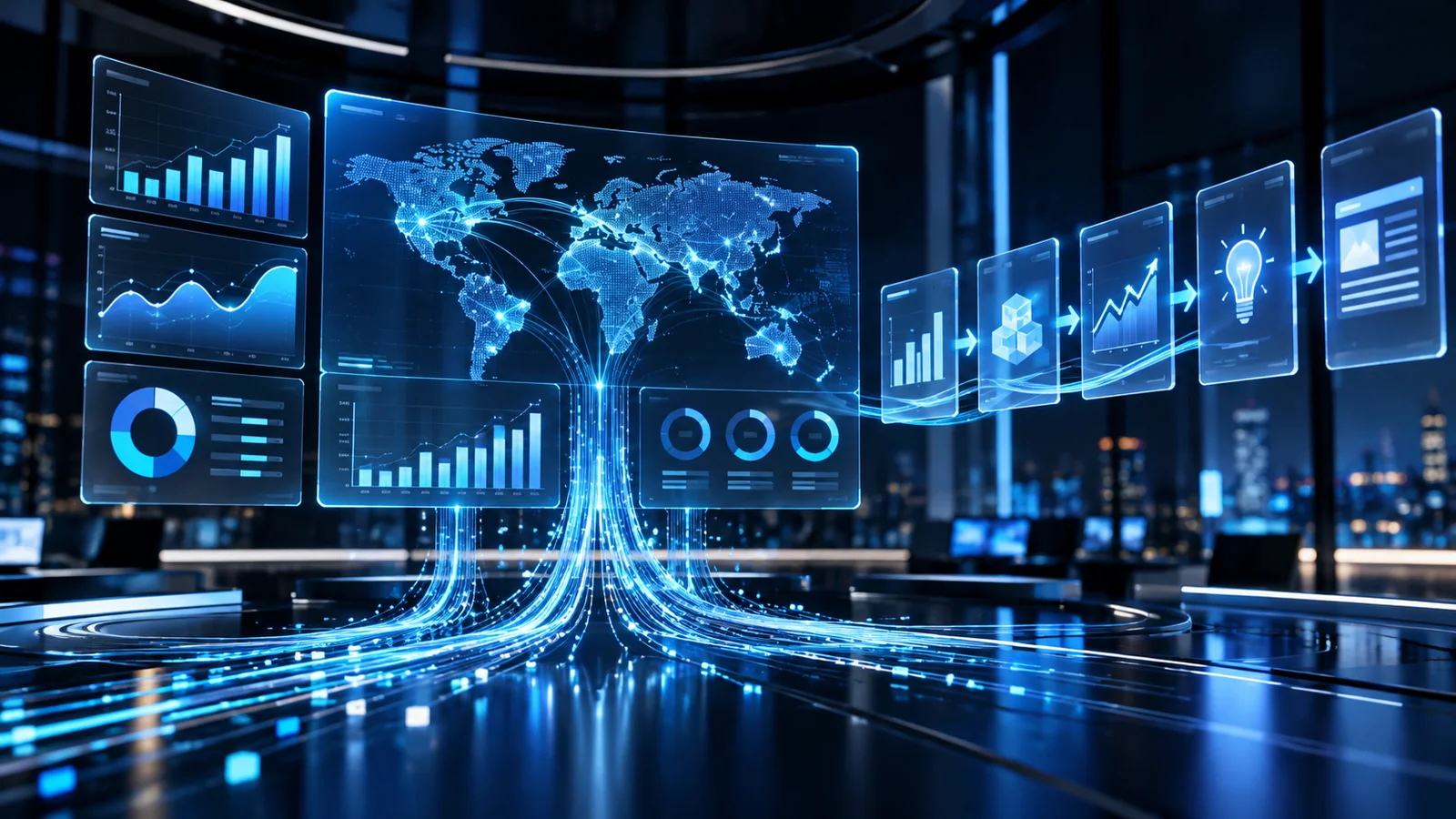 Inteligencia artificial transformando datos empresariales en paneles actualizados y explicaciones animadas