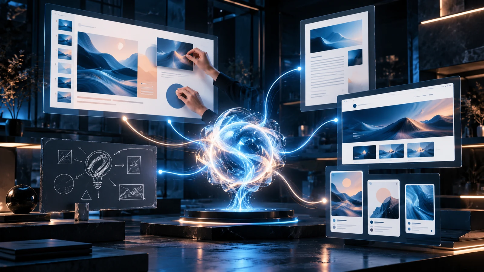 Agente creativo de inteligencia artificial que transforma una idea en presentaciones, documentos, sitios web y contenido social