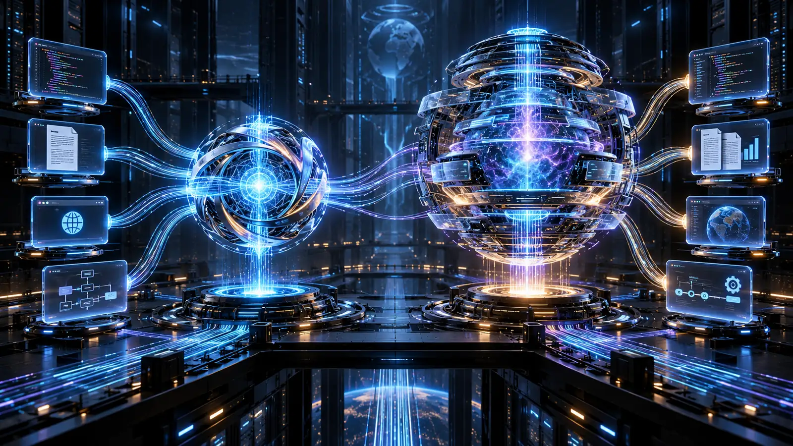 Dos modelos de inteligencia artificial coordinando programación, documentos y tareas de larga duración