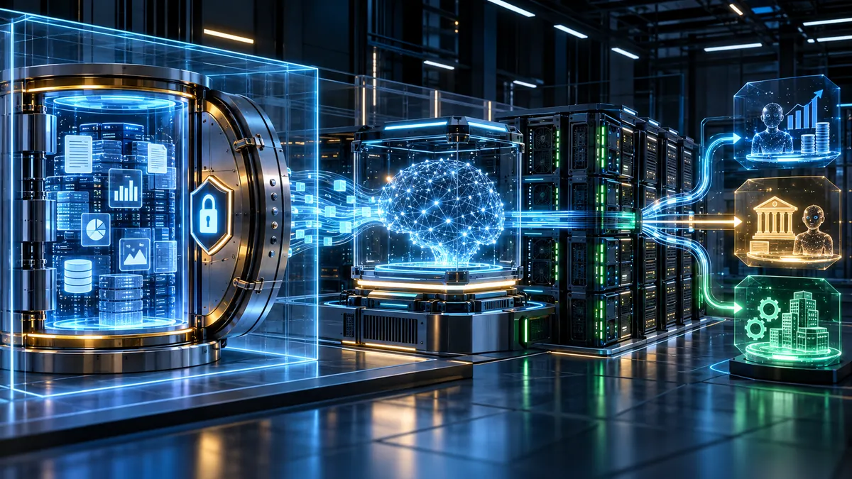 Fábrica de IA que combina datos privados, un modelo adaptable y servidores para crear sistemas empresariales especializados